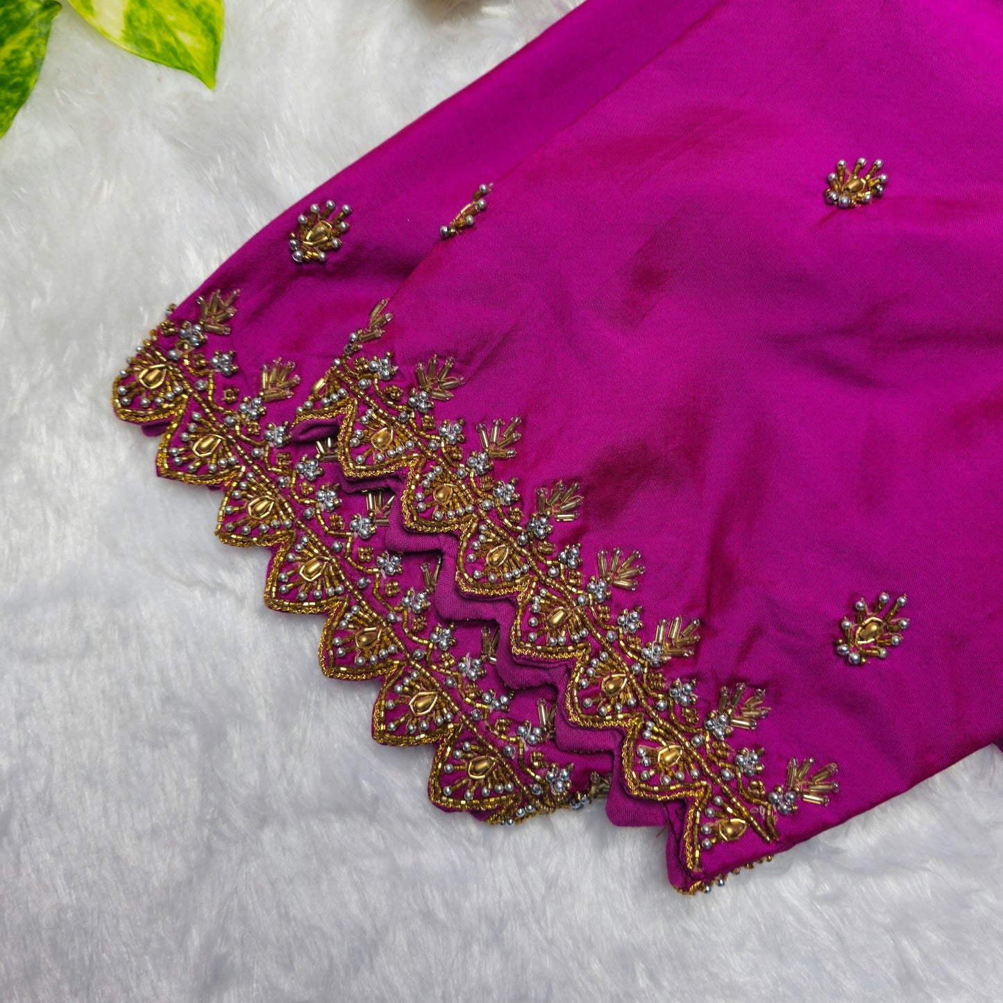 Magenta Pink Butter silk Handwork Blouse