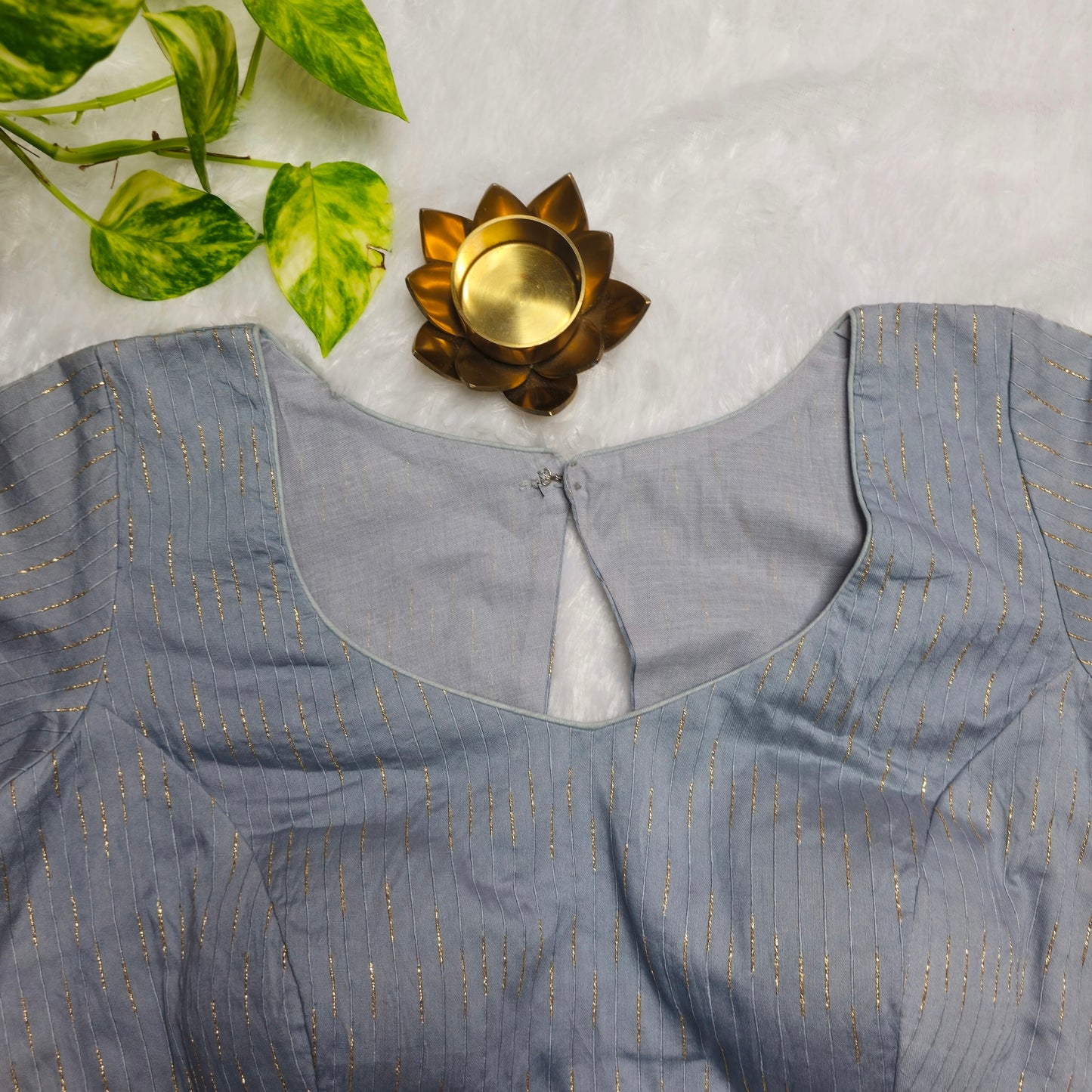 Grey Cotton Back Open Blouse