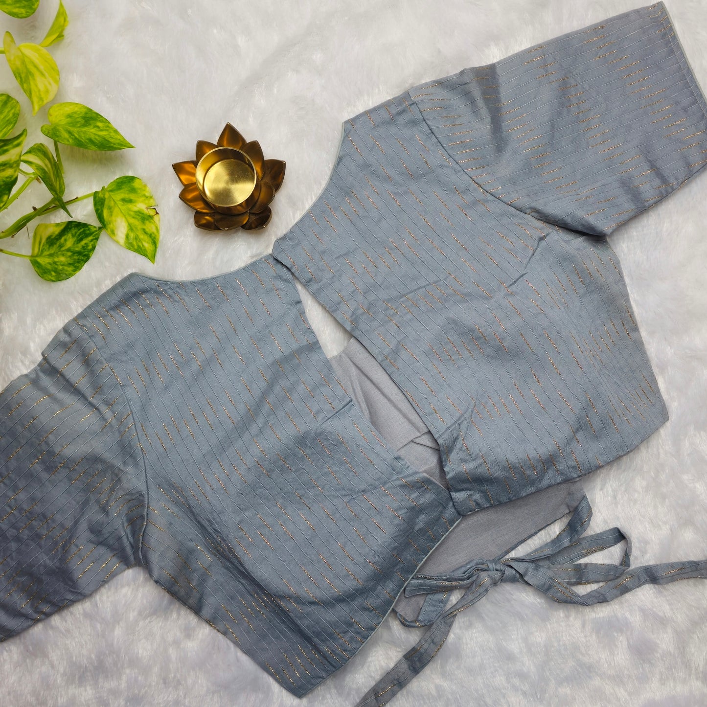 Grey Cotton Back Open Blouse