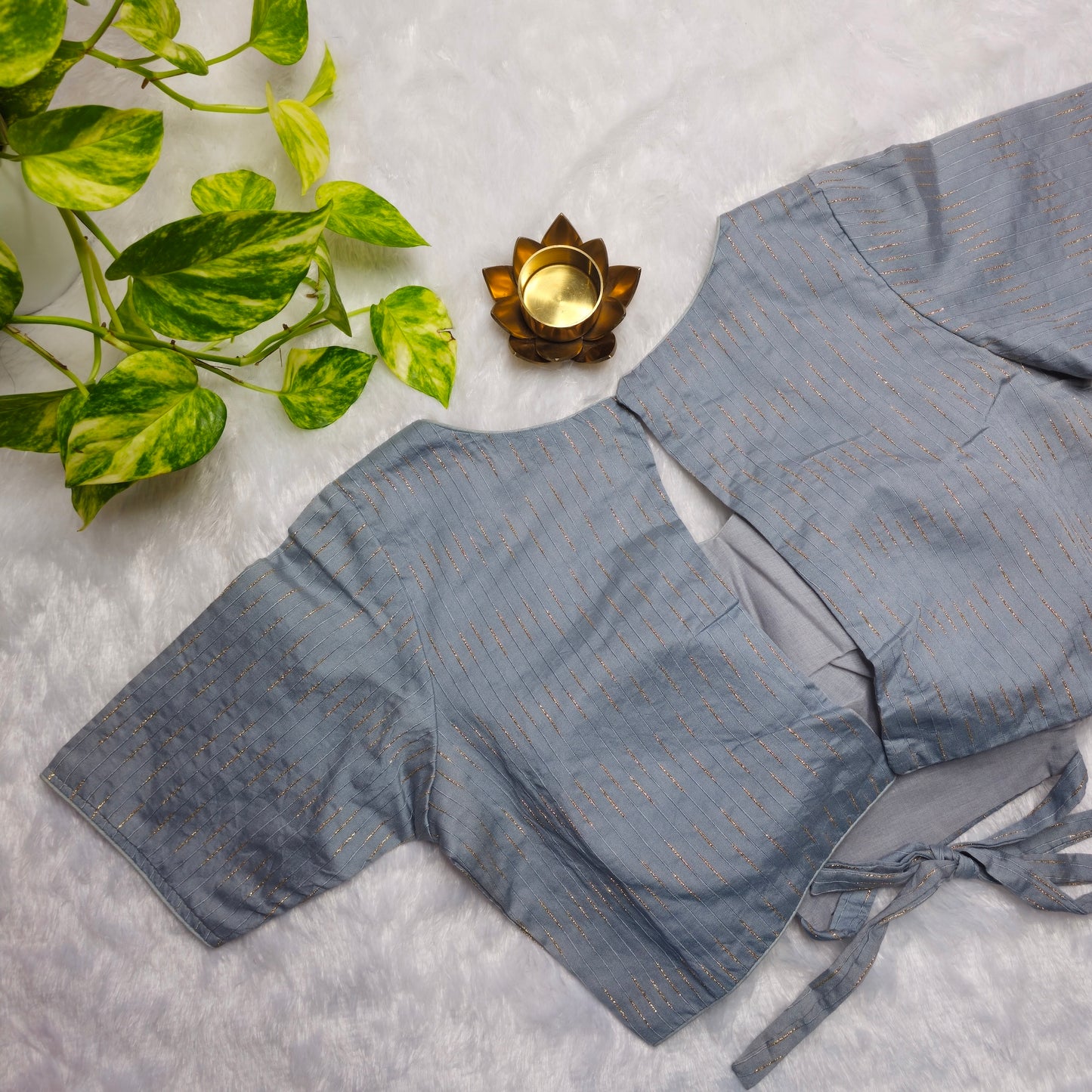 Grey Cotton Back Open Blouse