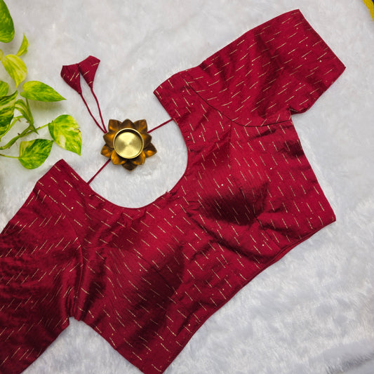 Maroon with gold Stripes Cotton Blouse