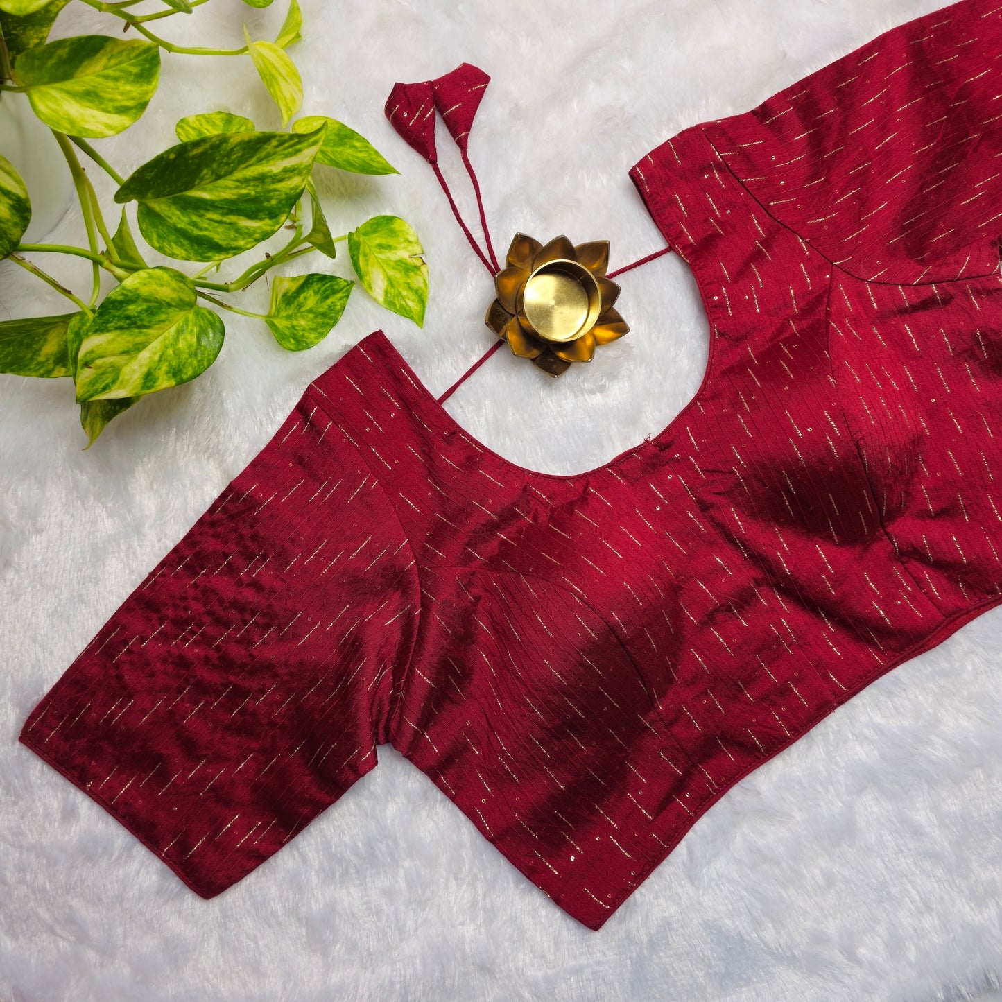 Maroon with gold Stripes Cotton Blouse