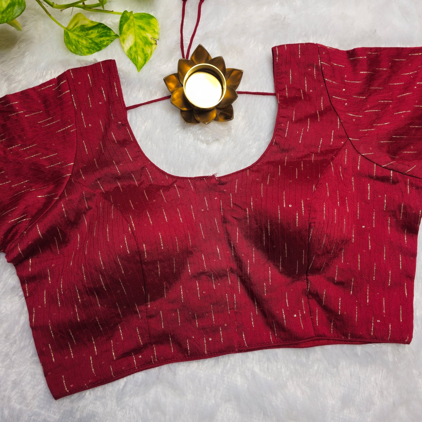 Maroon with gold Stripes Cotton Blouse