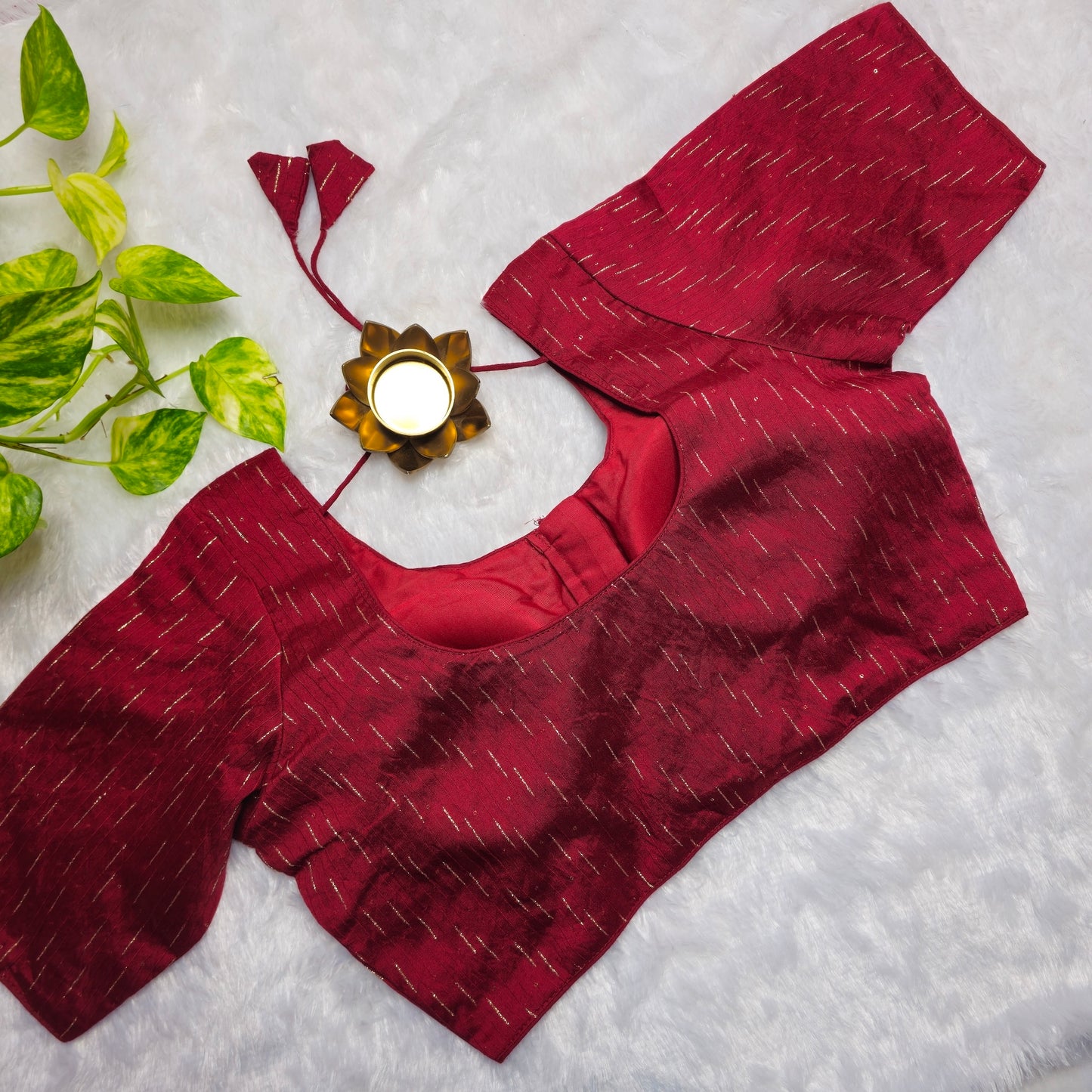 Maroon with gold Stripes Cotton Blouse
