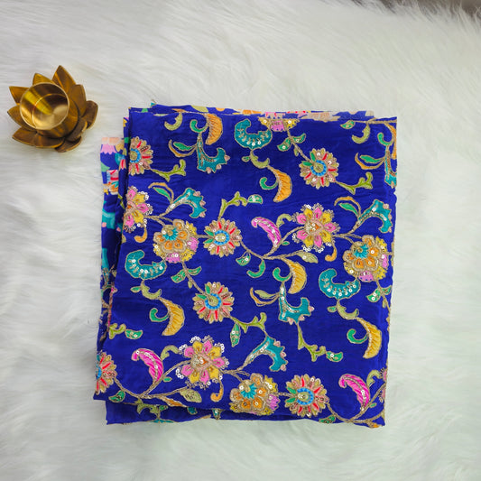 Ink Blue Crepe Kalamkari Blouse Piece