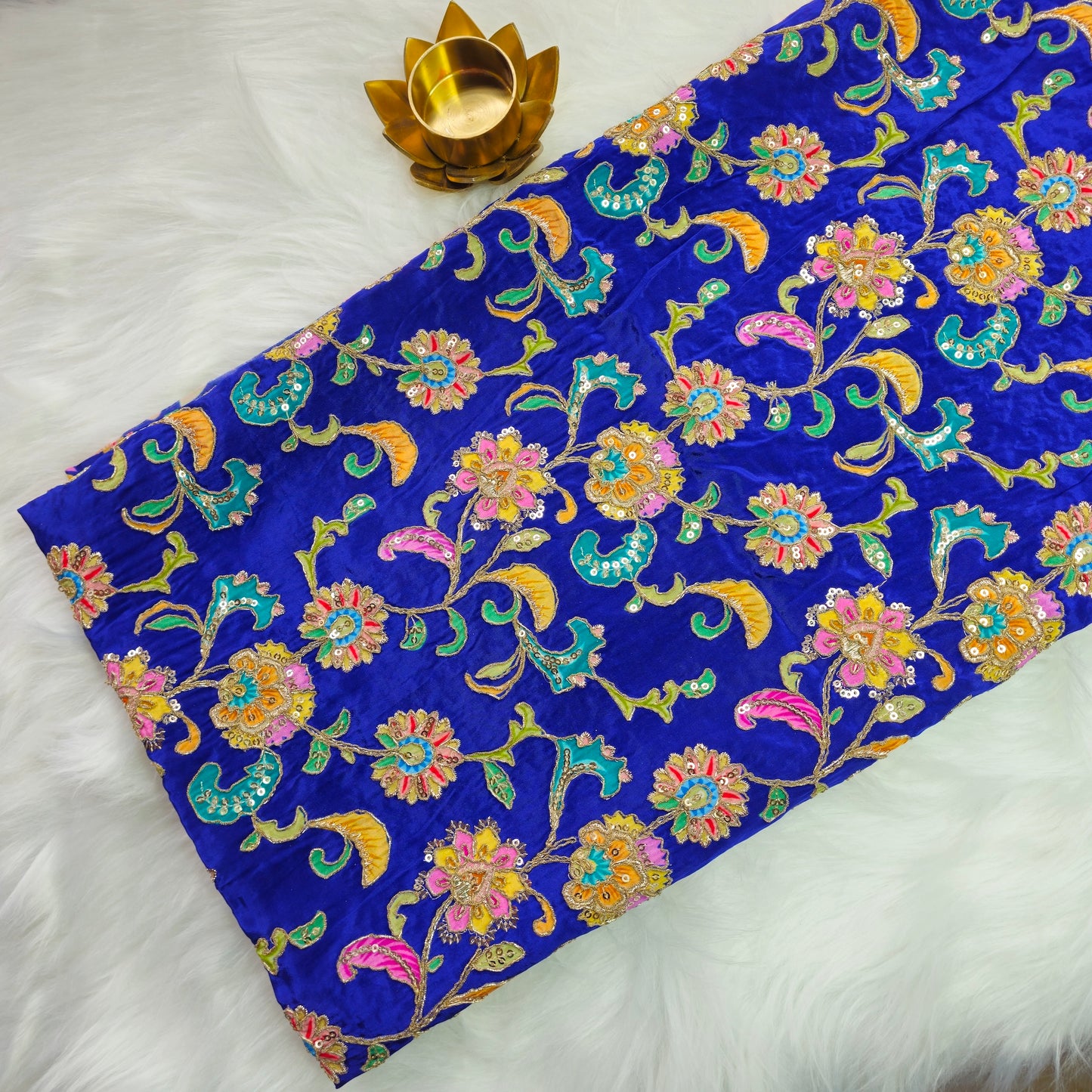 Ink Blue Crepe Kalamkari Blouse Piece