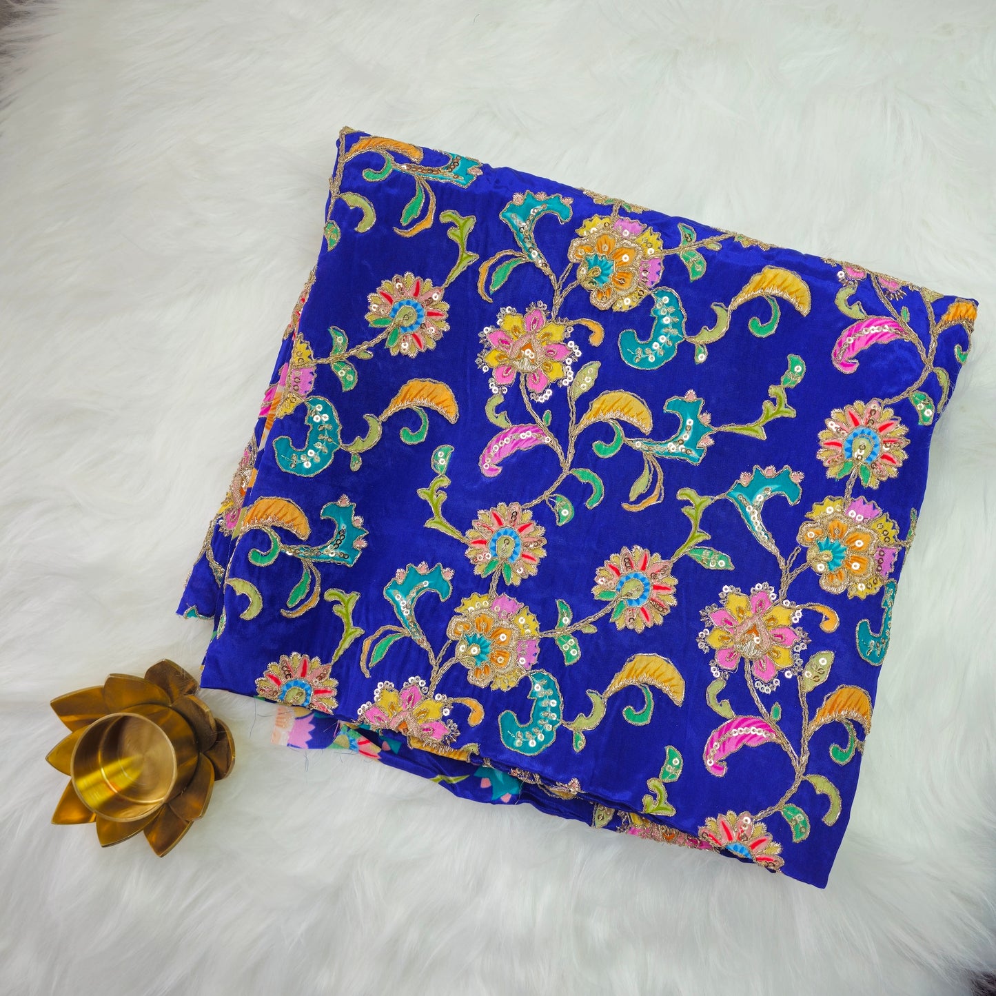 Ink Blue Crepe Kalamkari Blouse Piece