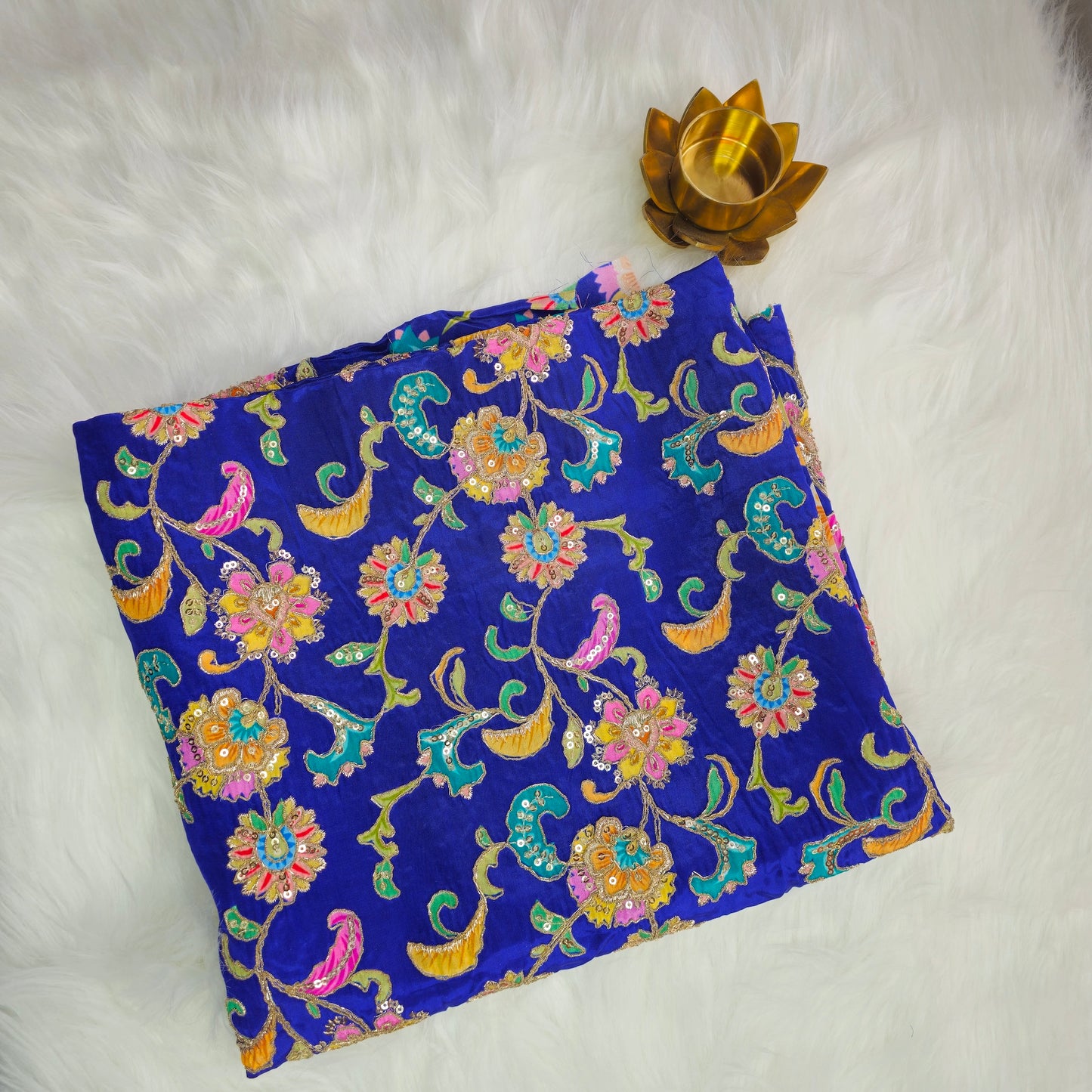 Ink Blue Crepe Kalamkari Blouse Piece