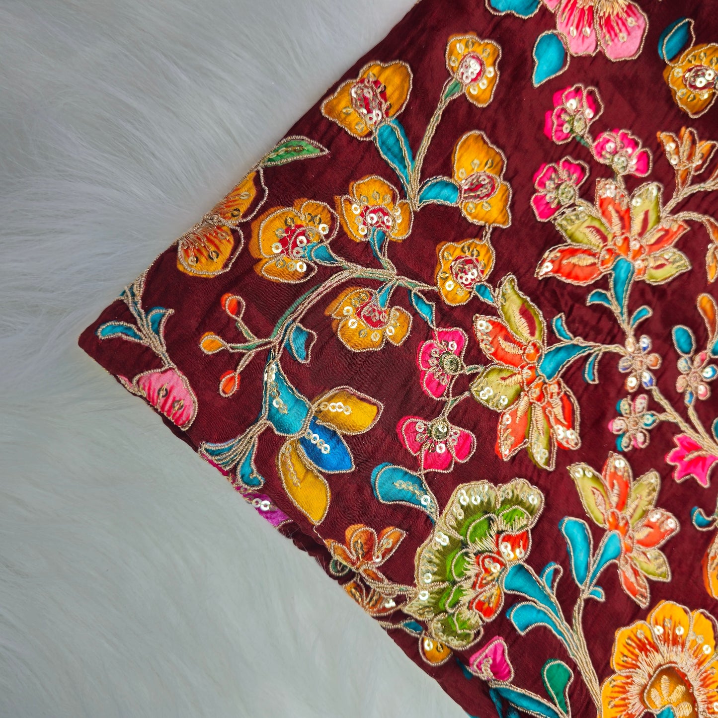 Maroon Crepe Kalamkari Blouse Piece