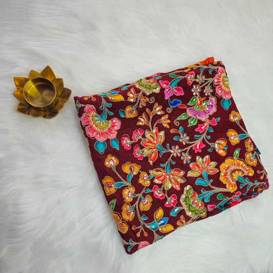 Maroon Crepe Kalamkari Blouse Piece