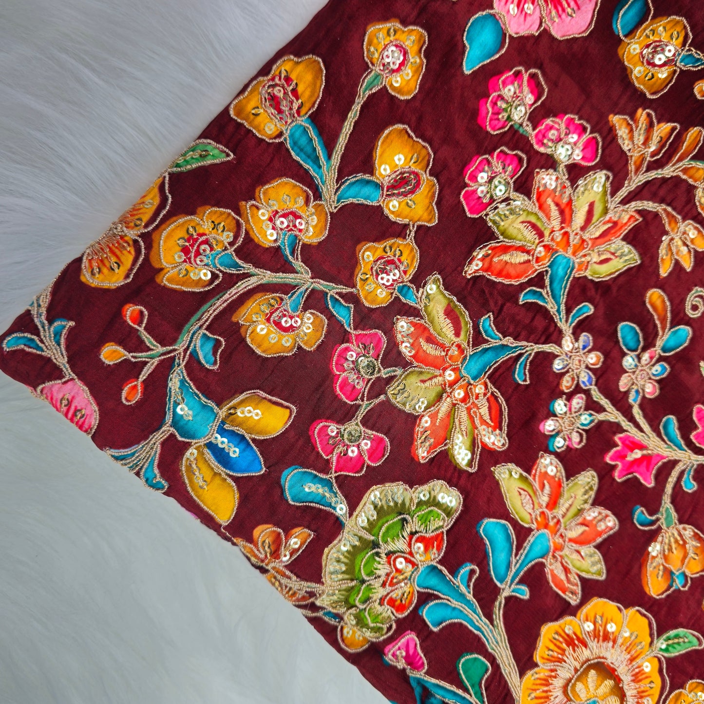 Maroon Crepe Kalamkari Blouse Piece