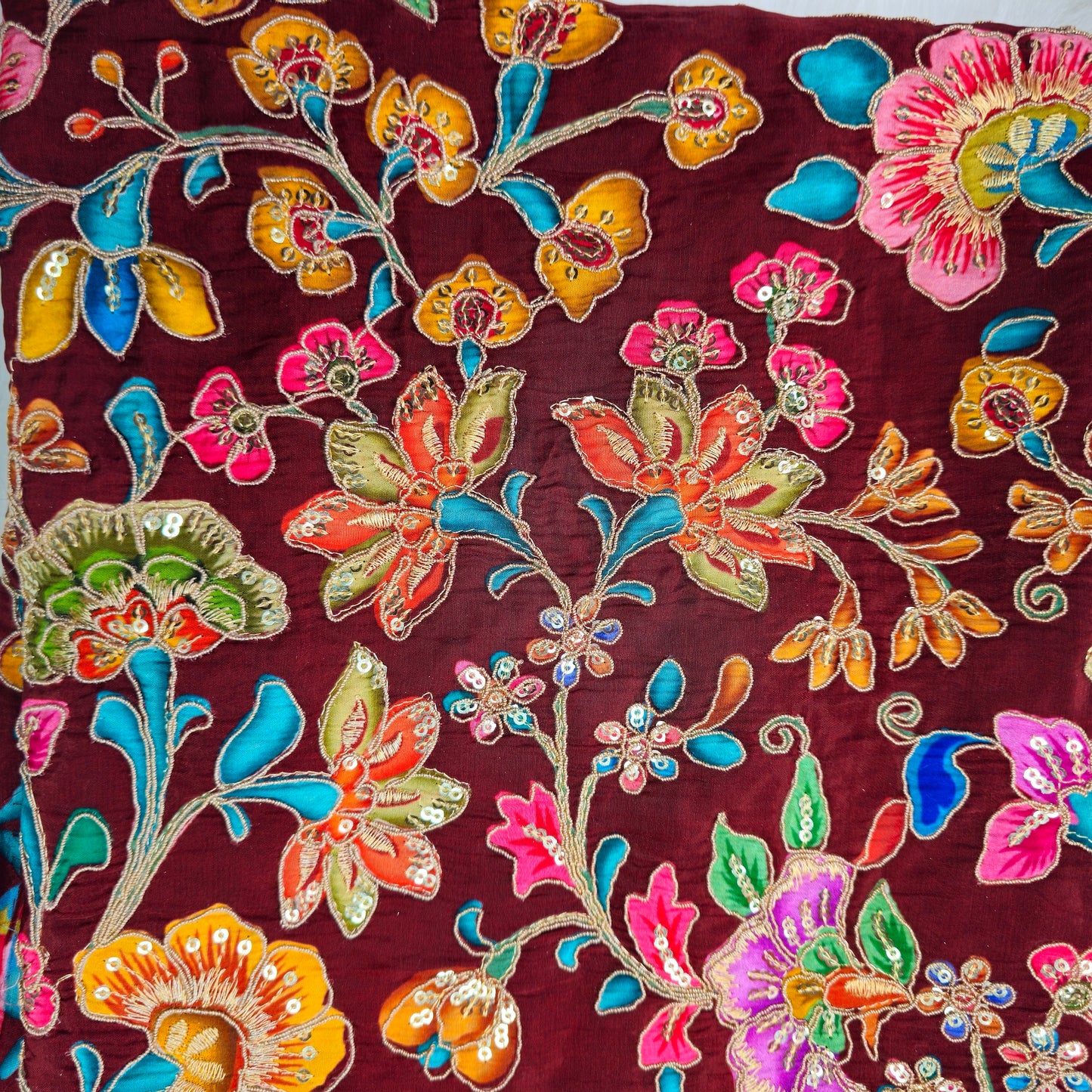Maroon Crepe Kalamkari Blouse Piece