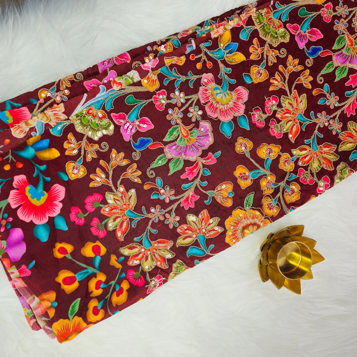 Maroon Crepe Kalamkari Blouse Piece