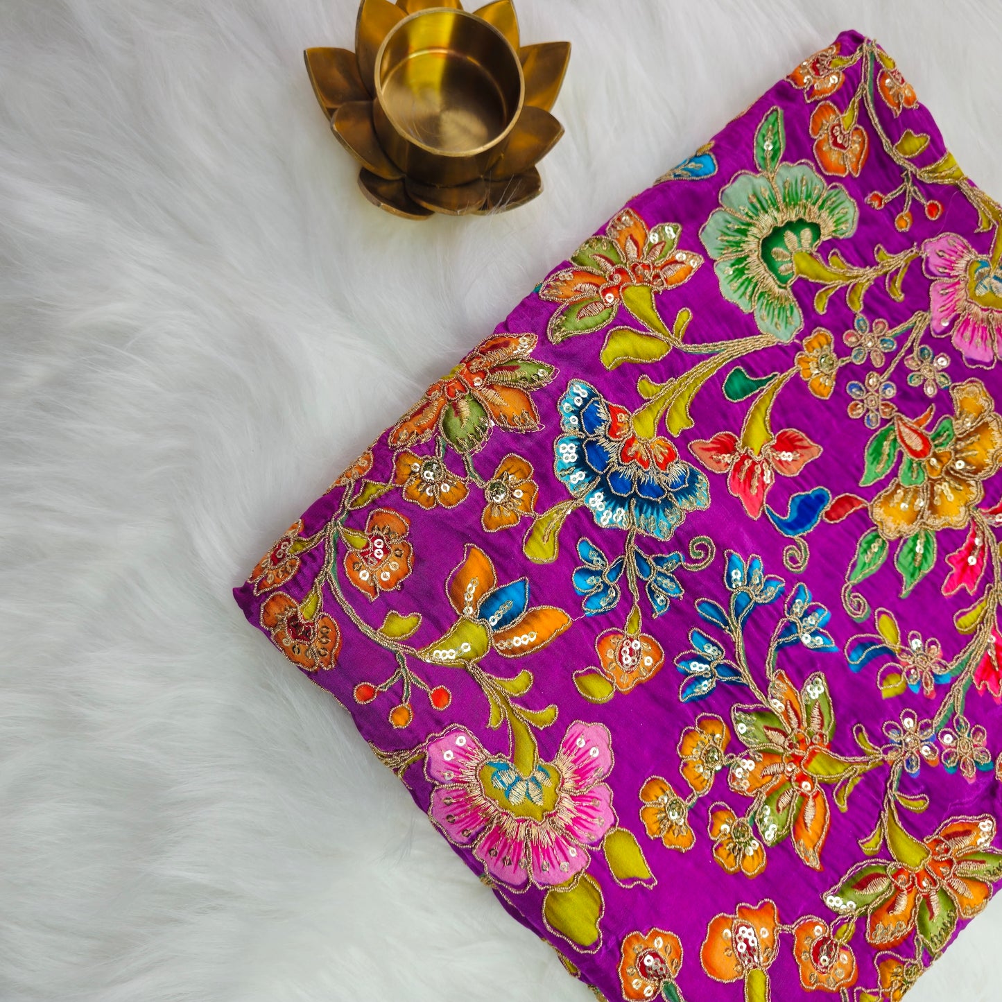 Pinkish Purple Crepe Kalamkari Blouse Piece
