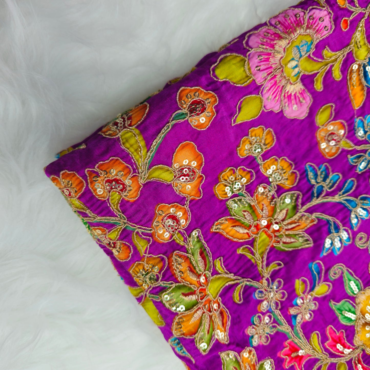 Pinkish Purple Crepe Kalamkari Blouse Piece