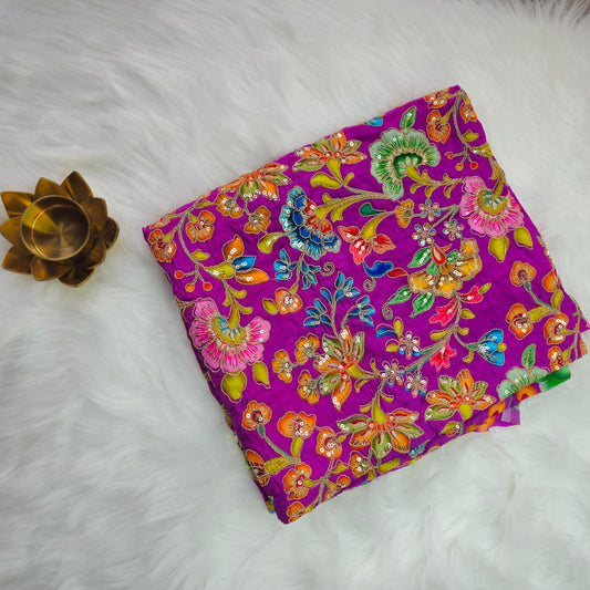 Pinkish Purple Crepe Kalamkari Blouse Piece