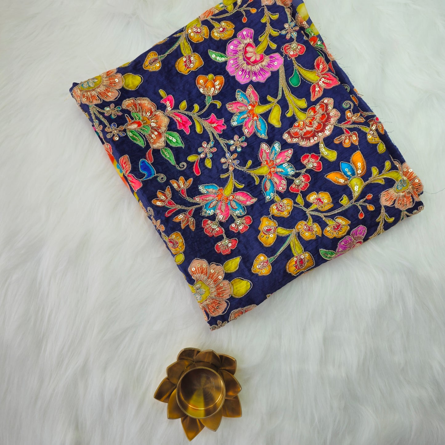 Navy Blue Crepe Kalamkari Blouse Piece