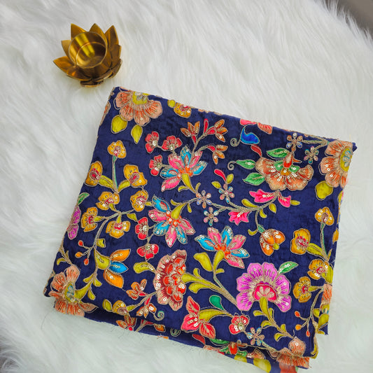 Navy Blue Crepe Kalamkari Blouse Piece