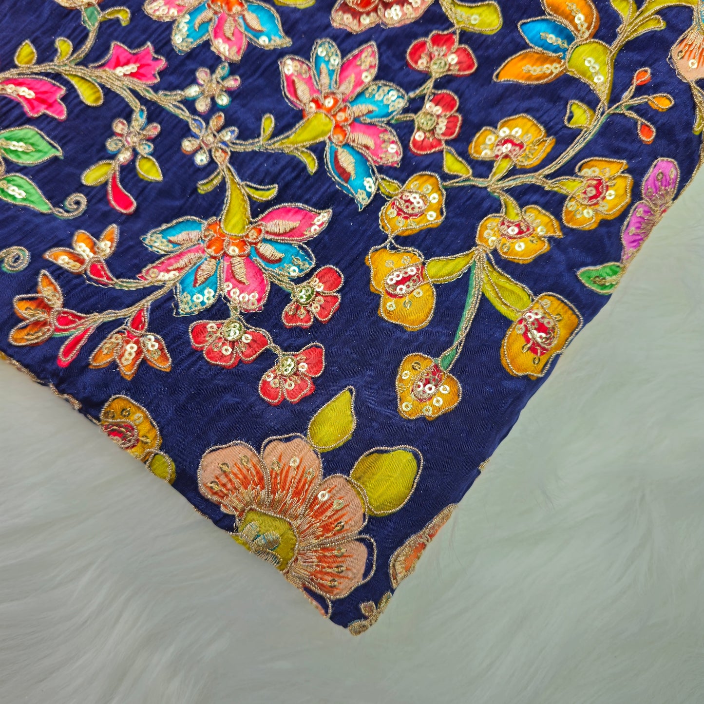 Navy Blue Crepe Kalamkari Blouse Piece