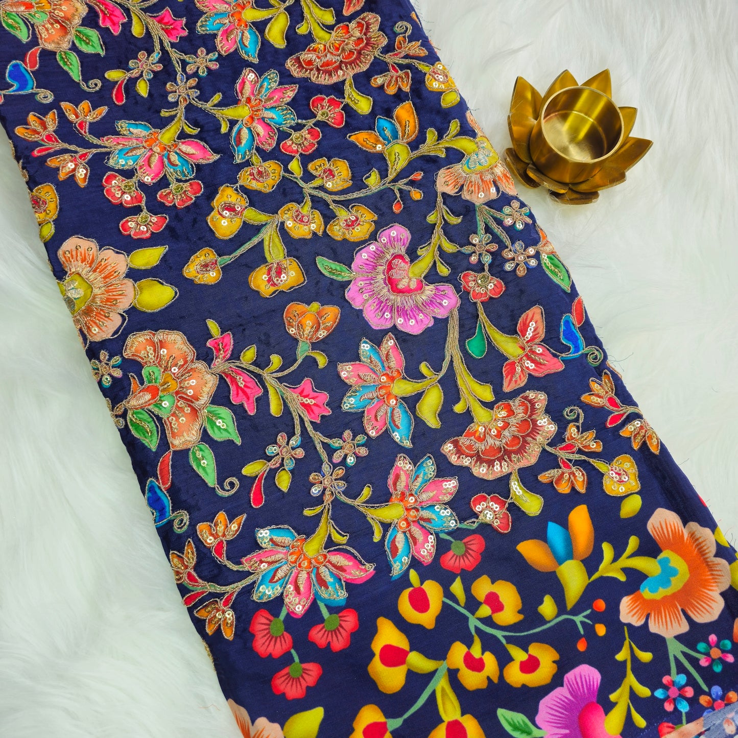 Navy Blue Crepe Kalamkari Blouse Piece