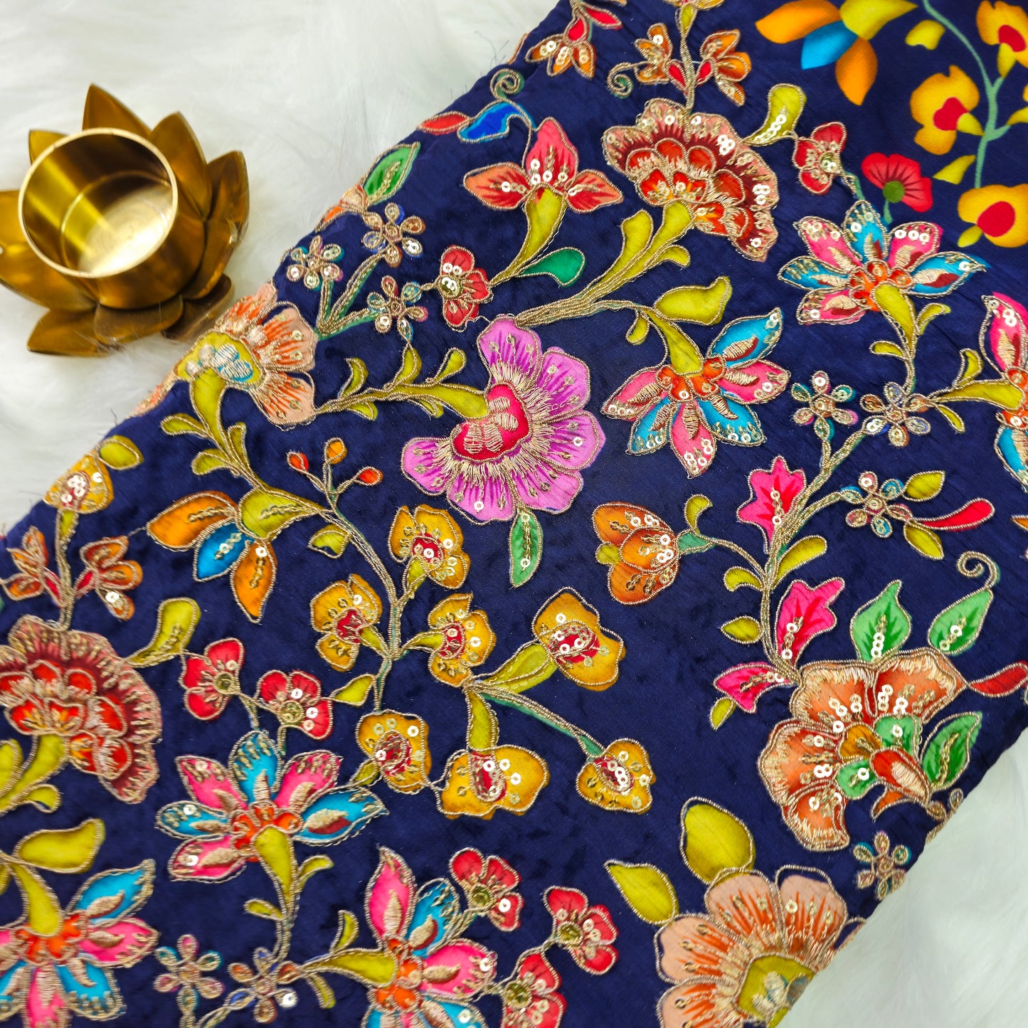 Navy Blue Crepe Kalamkari Blouse Piece